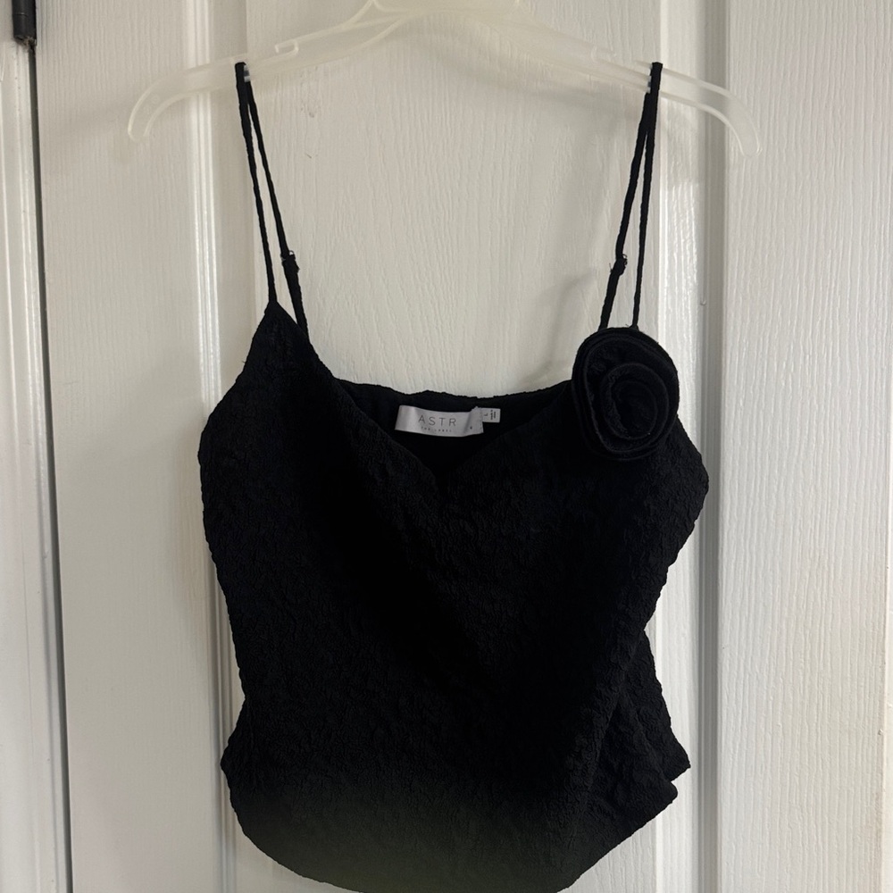 Astr Black Textured Camisole with Floral Accent